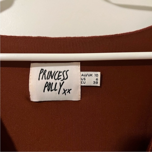 Princess Polly Brown Mesh Sleeve Cutout Tie Front Mini Dress | US 6 - Picture 3 of 5